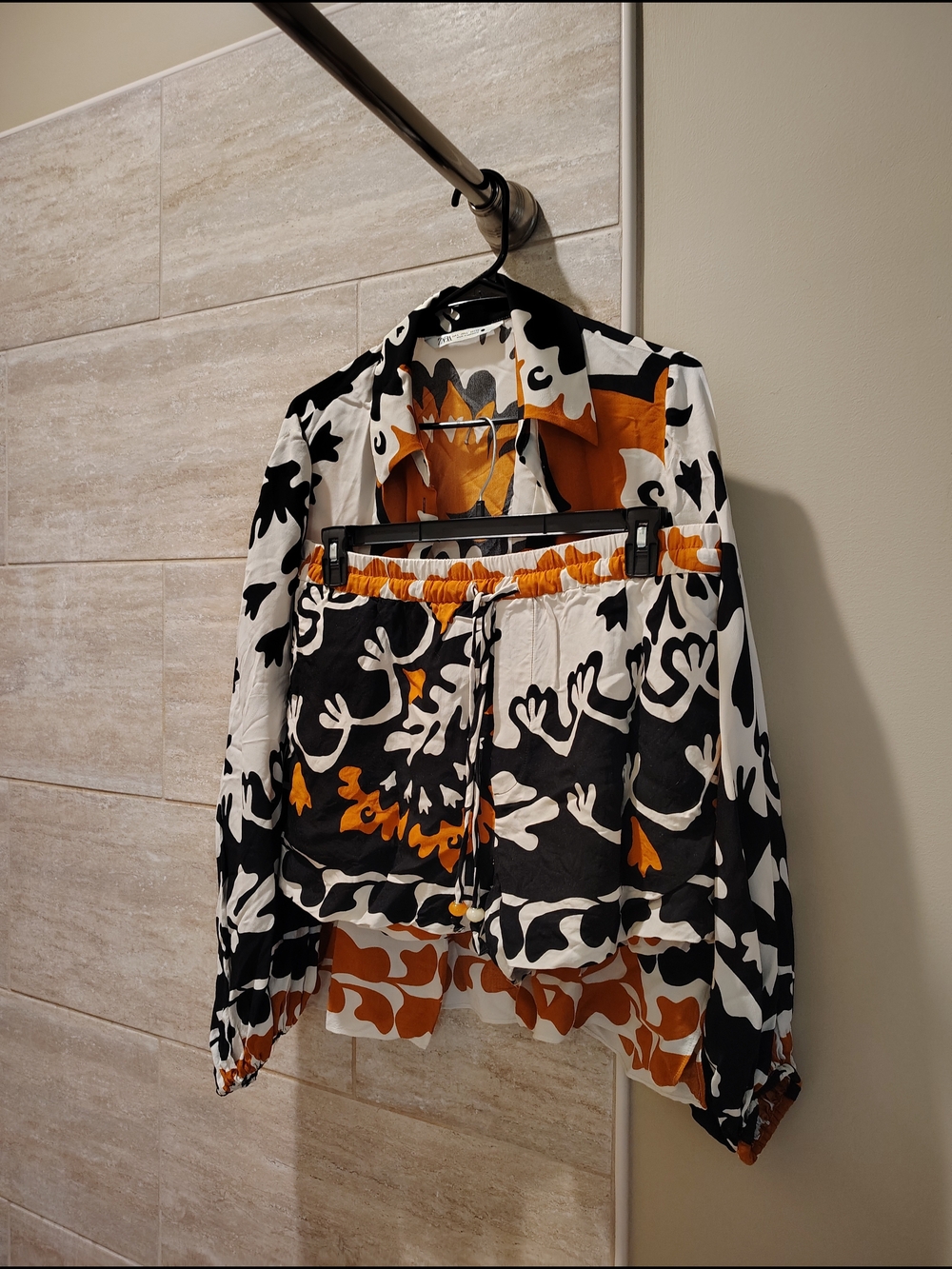 Zara Black White and Orange Printed Bomber Jacket